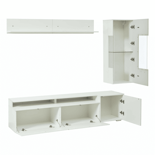 Conjunto de móveis para TV de 3 peças - até 80 polegadas - LED, alto brilho, vitrina e prateleira suspensa - branco