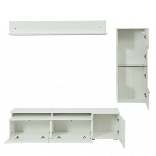 Conjunto de móveis para TV de 3 peças - até 80 polegadas - LED, alto brilho, vitrina e prateleira suspensa - branco