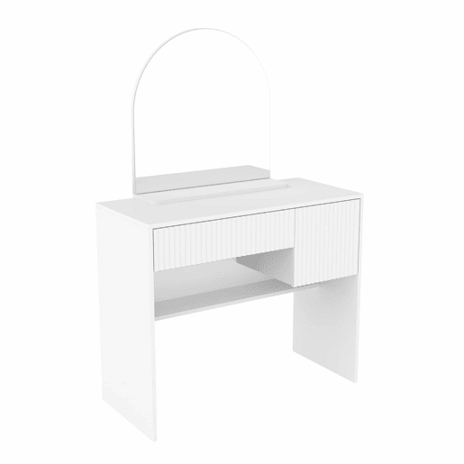 Penteadeira 135 x 90 x 40 cm - com espelho, gavetas e prateleiras abertas, design moderno - branco