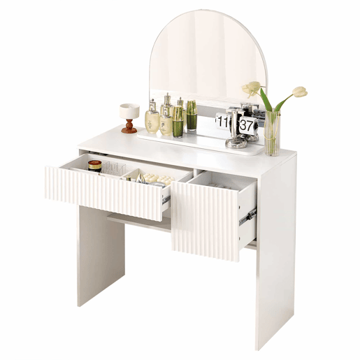 Penteadeira 135 x 90 x 40 cm - com espelho, gavetas e prateleiras abertas, design moderno - branco