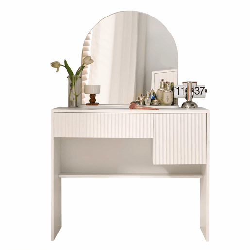 Penteadeira 135 x 90 x 40 cm - com espelho, gavetas e prateleiras abertas, design moderno - branco