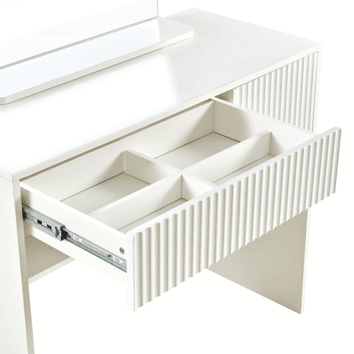 Penteadeira 135 x 90 x 40 cm - com espelho, gavetas e prateleiras abertas, design moderno - branco