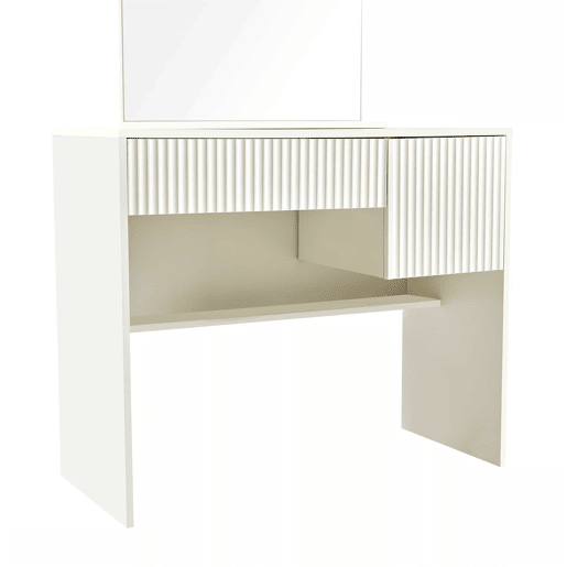Penteadeira 135 x 90 x 40 cm - com espelho, gavetas e prateleiras abertas, design moderno - branco