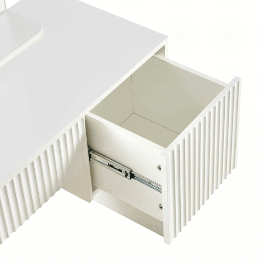 Penteadeira 135 x 90 x 40 cm - com espelho, gavetas e prateleiras abertas, design moderno - branco