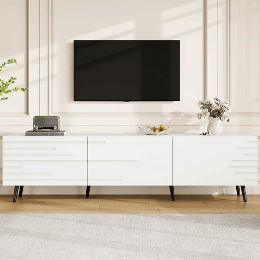 Móvel de TV 180 x 40 x 48 cm - 3 portas basculantes, padrão estampado, amplo espaço de arrumação, compatível com televisores até 80 polegadas, MDF - Branco