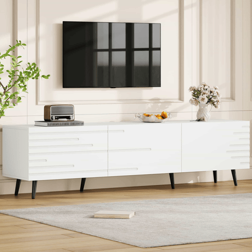 Móvel de TV 180 x 40 x 48 cm - 3 portas basculantes, padrão estampado, amplo espaço de arrumação, compatível com televisores até 80 polegadas, MDF - Branco