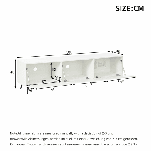Móvel de TV 180 x 40 x 48 cm - 3 portas basculantes, padrão estampado, amplo espaço de arrumação, compatível com televisores até 80 polegadas, MDF - Branco