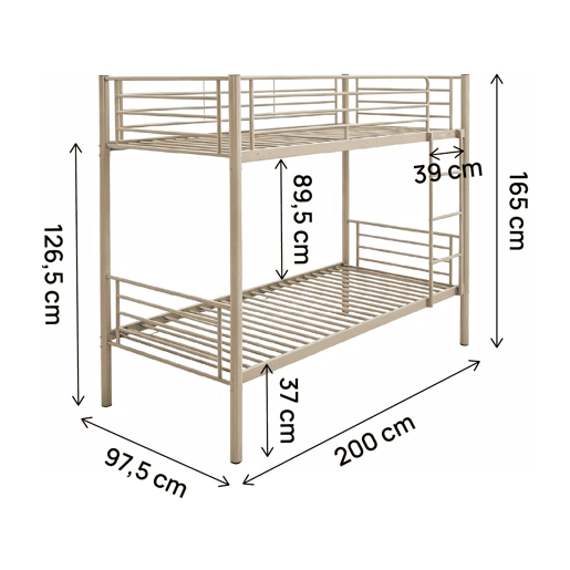 Cama de beliche em metal > - 90 x 190 cm - Cinza-escuro Cama de beliche em metal > - 90 x 190 cm - Cinza-escuro