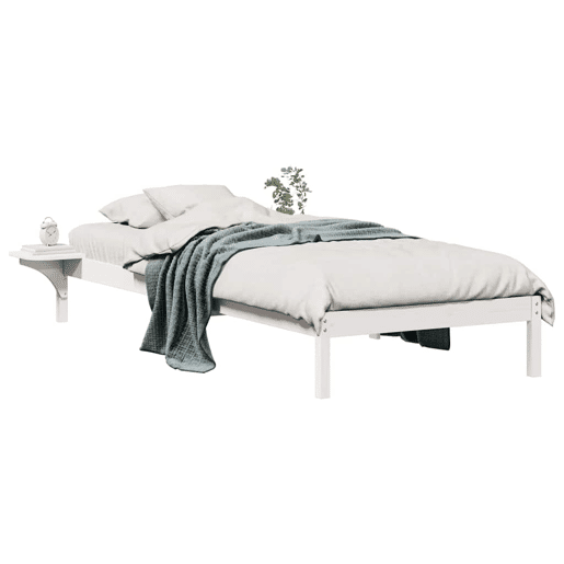 Estrutura de cama de solteiro para adultos com Mesas Laterais Branco 90 x 220 cm