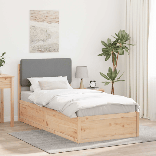 Estrutura de cama de solteiro simple com Cabeceira Estofada Cinzento-claro
