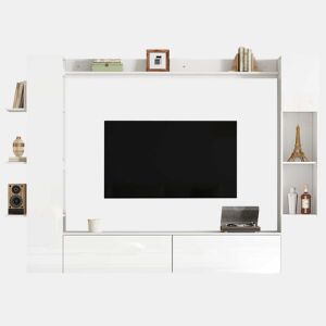 Conjunto modular de sala de estar de 4 peças - compacto com grande capacidade de arrumação, vitrina com porta reversível, móvel de TV e armário de arrumação para sala de estar - branco