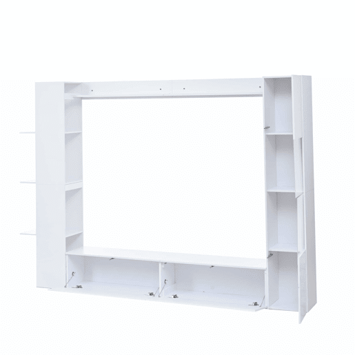 Conjunto modular de sala de estar de 4 peças - compacto com grande capacidade de arrumação, vitrina com porta reversível, móvel de TV e armário de arrumação para sala de estar - branco
