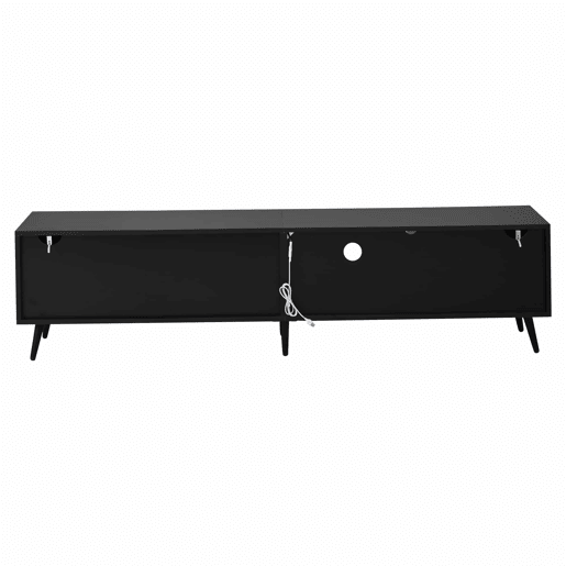 Móvel baixo para TV LED 175 x 31 x 43,5 cm - lowboard com 3 armários, vidro temperado, 6 pés de suporte, grande capacidade de arrumação, adequado para TV de 75 polegadas - madeira natural e preto