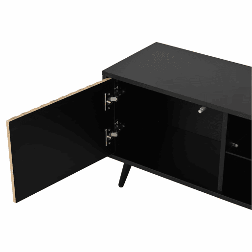 Móvel baixo para TV LED 175 x 31 x 43,5 cm - lowboard com 3 armários, vidro temperado, 6 pés de suporte, grande capacidade de arrumação, adequado para TV de 75 polegadas - madeira natural e preto