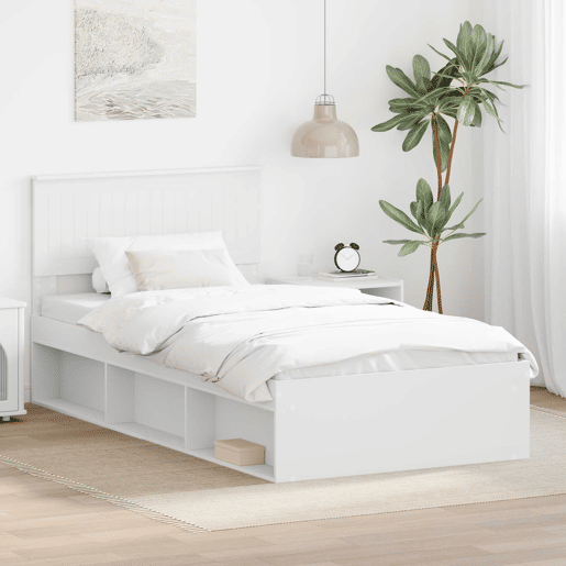 Estrutura de cama de solteiro para adultos com Cabeceira - Branco 100 x 200 cm
