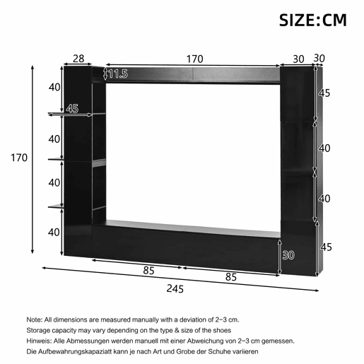 Conjunto de sala de estar modular de 4 peças - compacto com grande capacidade de arrumação, vitrina e porta reversível - preto