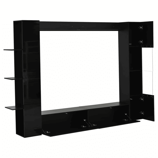 Conjunto de sala de estar modular de 4 peças - compacto com grande capacidade de arrumação, vitrina e porta reversível - preto