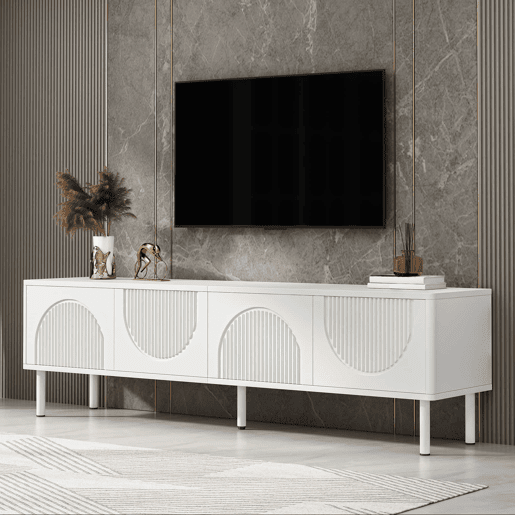 Móvel para TV de 180 cm - moderno, com espaço de arrumação, acabamento mate, gestão de cabos, design minimalista - branco