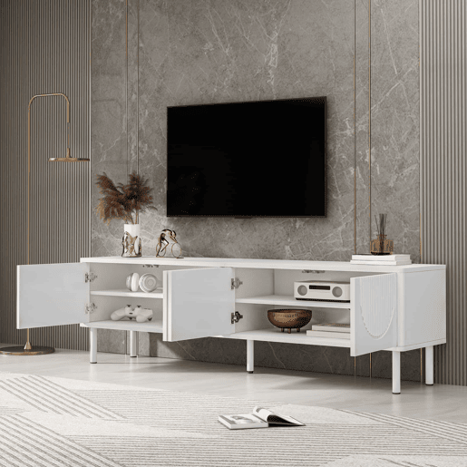Móvel para TV de 180 cm - moderno, com espaço de arrumação, acabamento mate, gestão de cabos, design minimalista - branco