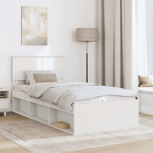 Estrutura de cama de solteiro para adultos - Branco 90 x 190 cm Madeira processada