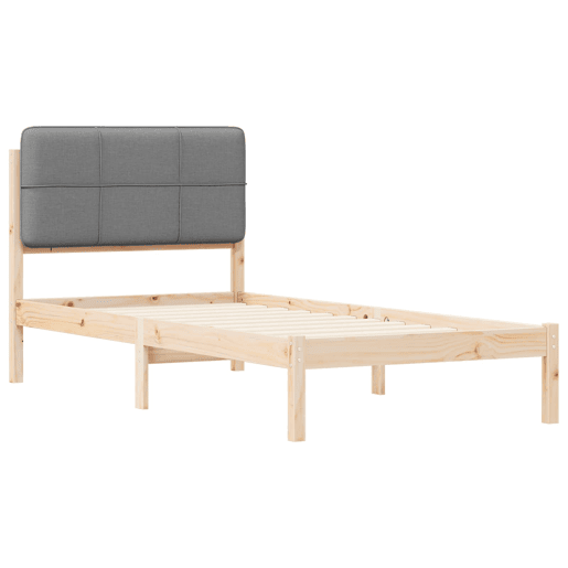Estrutura de cama de solteiro simple com Cabeceira Estofada Cinzento-claro