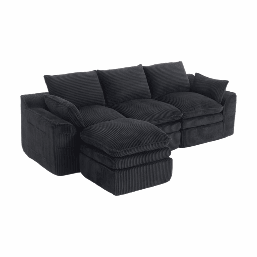 Sofá modular de 3 lugares - Inclui almofadas e 2 bolsos laterais, espuma de 3 camadas + molas para recuperação rápida, combinável à vontade - Preto Sofá modular de 3 lugares - Inclui almofadas e 2 bolsos laterais, espuma de 3 camadas + molas para recuperação rápida, combinável à vontade - Preto