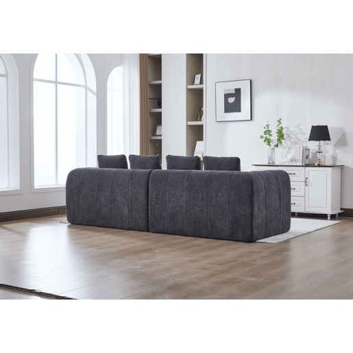 Sofá de canto modular 260 x 94,5 x 80 cm - 3 lugares, espuma de alta densidade, montagem livre, veludo com braços, assento profundo - Cinza escuro