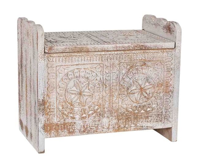 Baúl de madera blanco y marrón acabado artesanal 60x36x50cm