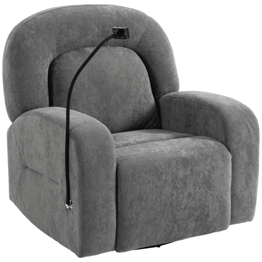 HOMCOM Poltrona Relax Reclinável 3 em 1, Poltrona com Função de Baloiço, Rotação 360°, Suporte para Telemóvel, Assento Amplo, Encosto Largo, Estofada em Veludo, Cinzento