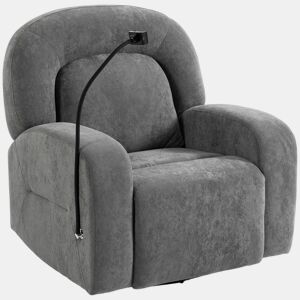 HOMCOM Poltrona Relax Reclinável 3 em 1, Poltrona com Função de Baloiço, Rotação 360°, Suporte para Telemóvel, Assento Amplo, Encosto Largo, Estofada em Veludo, Cinzento