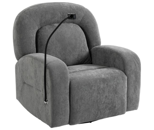 Homcom sillón relax reclinable, sillón relax con función mecedora, giratorio 360°, soporte para teléfono, asiento amplio, respaldo ancho, tapizado en terciopelo, gris