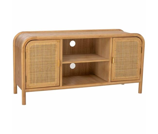 Mueble bajo de madera y ratán marrón 120x39x60h cm