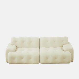 Sofá de 2 lugares grande - braços largos, design moderno com botões, formato curvo, sem montagem - bege