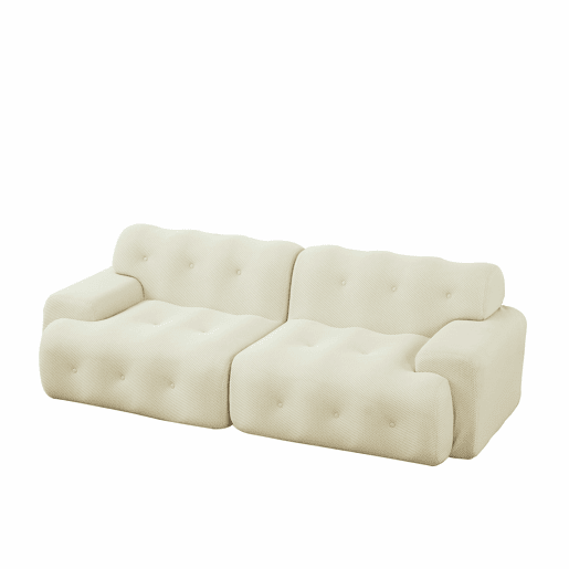 Sofá de 2 lugares grande - braços largos, design moderno com botões, formato curvo, sem montagem - bege