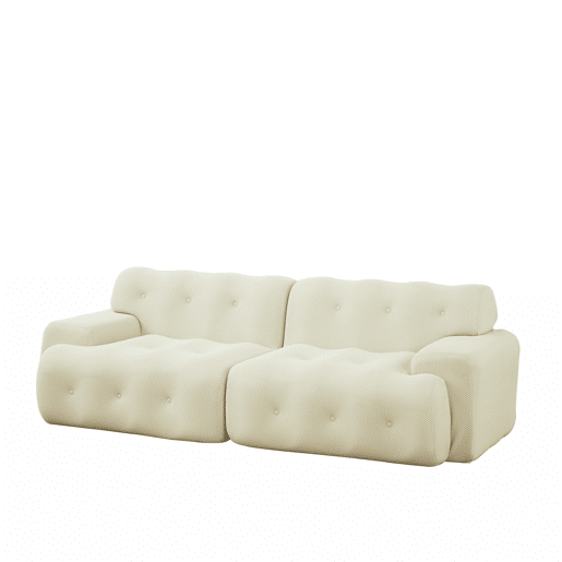 Sofá de 2 lugares grande - braços largos, design moderno com botões, formato curvo, sem montagem - bege