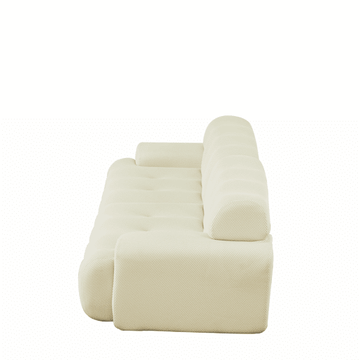 Sofá de 2 lugares grande - braços largos, design moderno com botões, formato curvo, sem montagem - bege