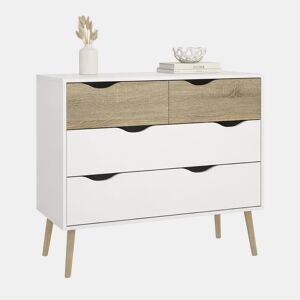 Cómoda para quarto Tajo com 4 gavetas cor Branco e Carvalho Patinado 99 x 39 x 82 cm