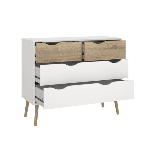 Cómoda para quarto Tajo com 4 gavetas cor Branco e Carvalho Patinado 99 x 39 x 82 cm