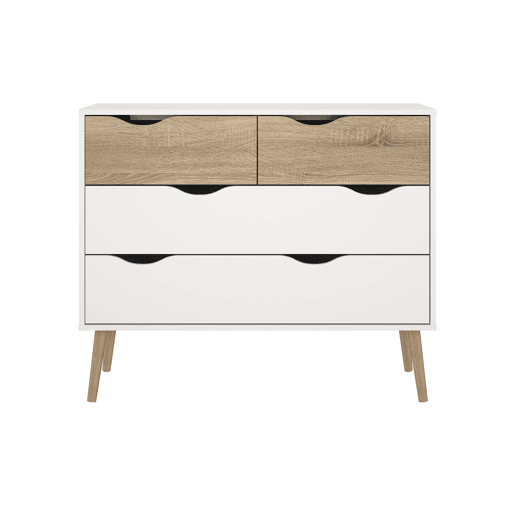 Cómoda para quarto Tajo com 4 gavetas cor Branco e Carvalho Patinado 99 x 39 x 82 cm