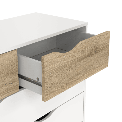 Cómoda para quarto Tajo com 4 gavetas cor Branco e Carvalho Patinado 99 x 39 x 82 cm