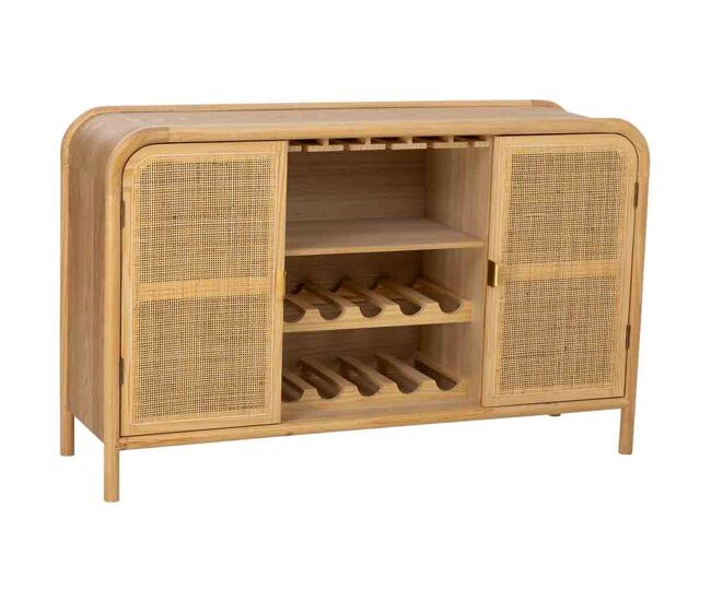 Aparador de madera y ratán marrón 130x39x80h cm