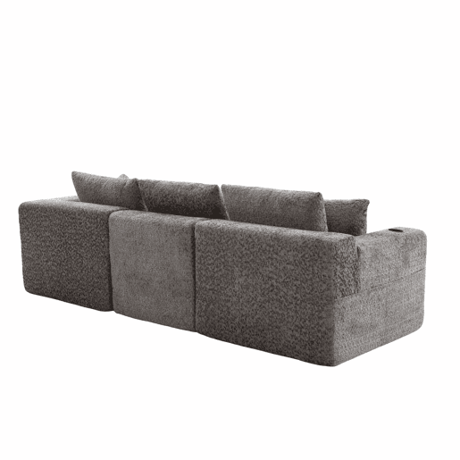 Sofá modular de canto 261×165 cm - em forma de L, assento profundo, sem montagem, com porta-copos - cinzento escuro Sofá modular de canto 261×165 cm - em forma de L, assento profundo, sem montagem, com porta-copos - cinzento escuro