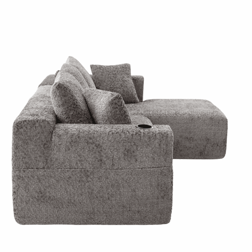 Sofá modular de canto 261×165 cm - em forma de L, assento profundo, sem montagem, com porta-copos - cinzento escuro Sofá modular de canto 261×165 cm - em forma de L, assento profundo, sem montagem, com porta-copos - cinzento escuro
