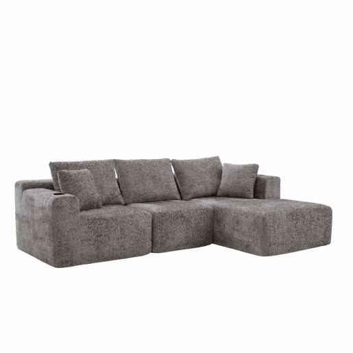 Sofá modular de canto 261×165 cm - em forma de L, assento profundo, sem montagem, com porta-copos - cinzento escuro Sofá modular de canto 261×165 cm - em forma de L, assento profundo, sem montagem, com porta-copos - cinzento escuro