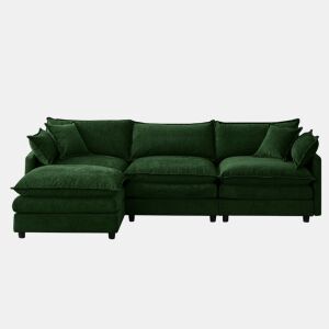 Sofá de canto modular de 3 lugares - chenille com chaise longue e pufe, sofá em L para espaços pequenos, sala de estar e lounge, conforto familiar e respirável - verde