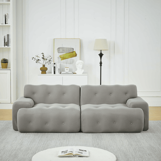 Sofá Cloud de 2 lugares - design moderno e curvo com braços largos e estofamento com botões, sem montagem - cinzento