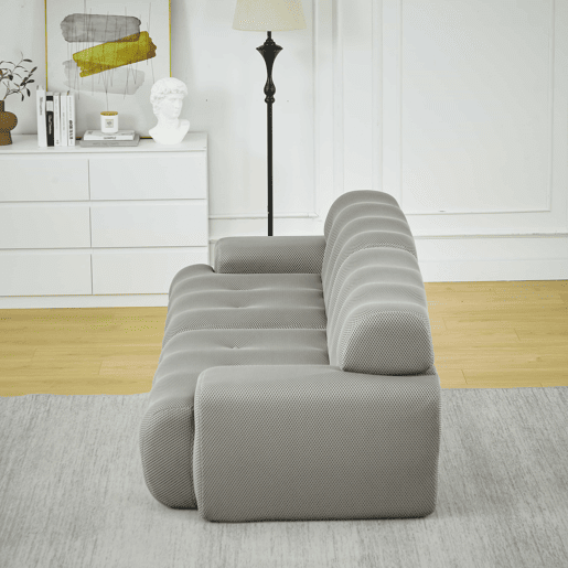 Sofá Cloud de 2 lugares - design moderno e curvo com braços largos e estofamento com botões, sem montagem - cinzento