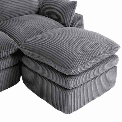 Sofá modular de 4 lugares - Inclui 2 pufes, almofadas e 2 bolsos laterais, espuma de 3 camadas + molas para recuperação rápida, combinável à vontade - Cinza escuro