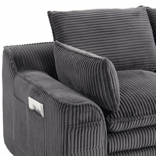 Sofá modular de 4 lugares - Inclui 2 pufes, almofadas e 2 bolsos laterais, espuma de 3 camadas + molas para recuperação rápida, combinável à vontade - Cinza escuro