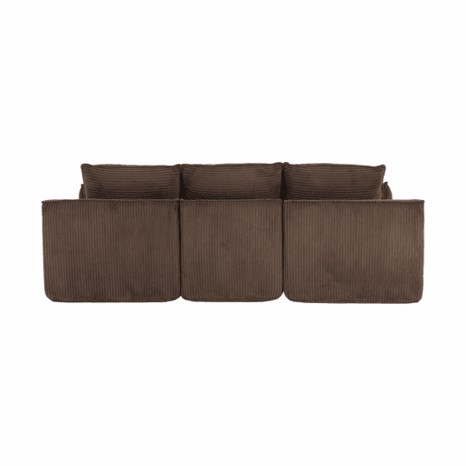 Sofá modular de 3 lugares com otomana - tecido de veludo cotelê, almofadas incluídas, 2 bolsos laterais, espuma de 3 camadas + molas de alta resiliência, design modular combinável - castanho